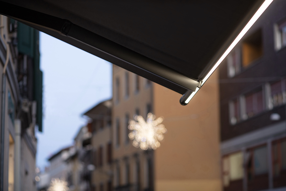 Close up of the lighting strip that is integrated into an awning Close up of the lighting strip that is integrated into an awning